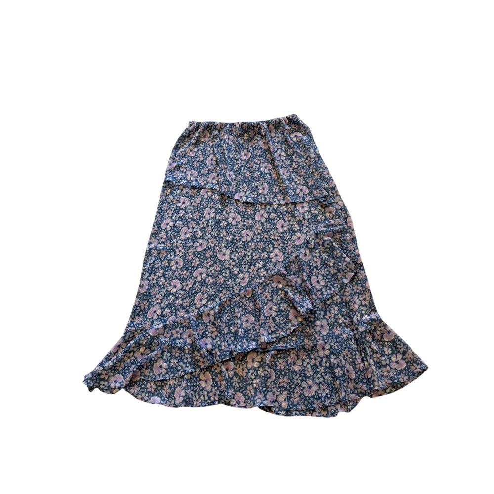 Intimately Free People Floral Ruffle Maxi Skirt Blue Lavender Tiered Fairy Large